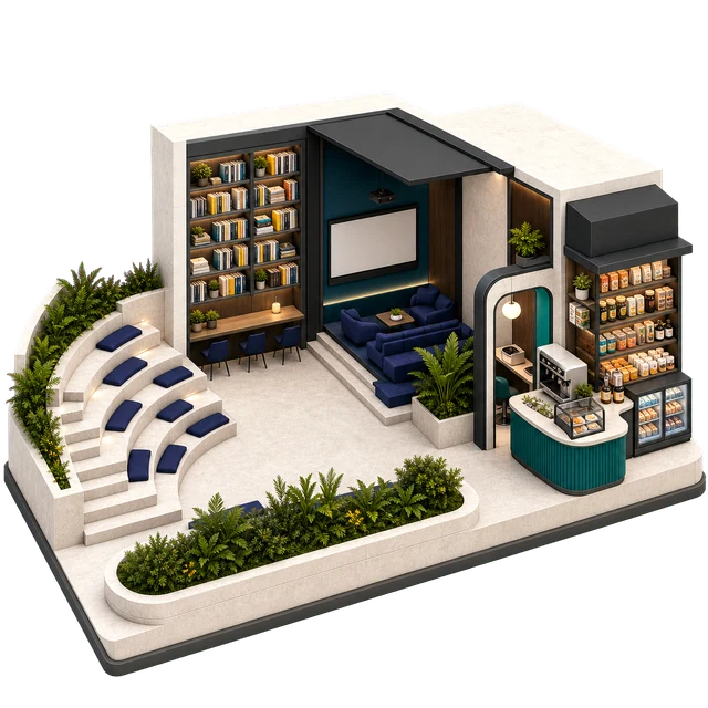 Work and reading spaces amenity illustration