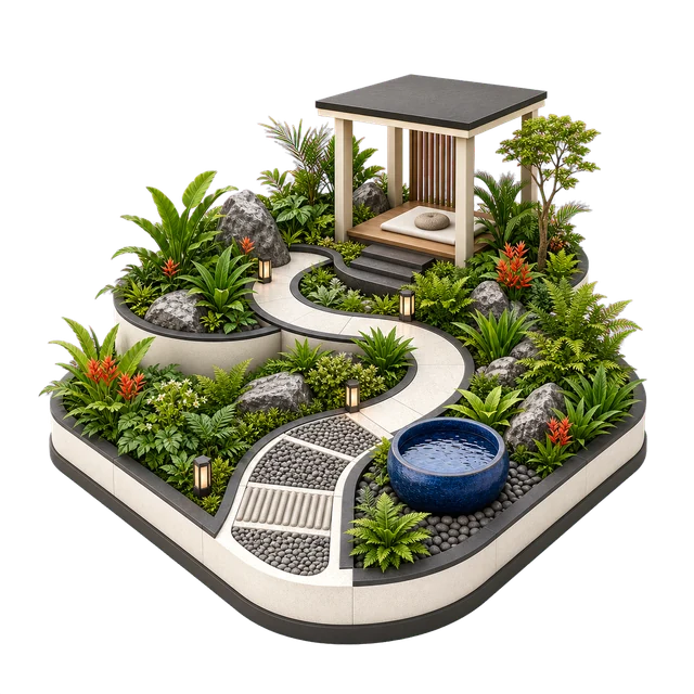 Walking and quiet landscape amenity illustration
